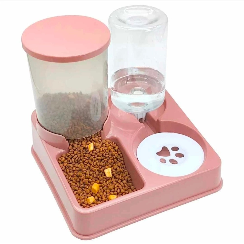 Gravity Automatic Cat Feeder and Water Dispenser Set Pink 1.6lb Food 1L Pink